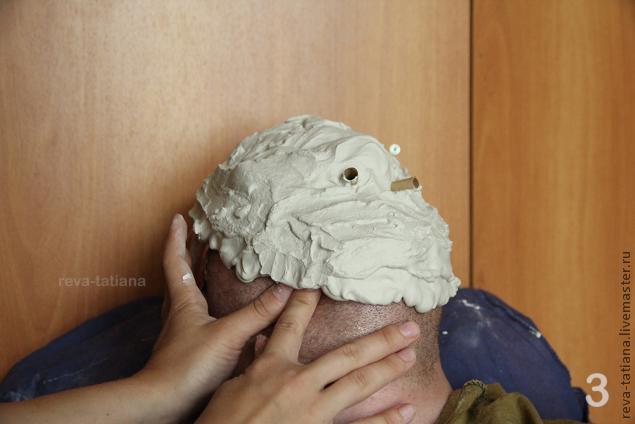 Гипсовая маска лица. Снятие гипсовой маски с лица для изготовления маски из папье-маше., фото № 3