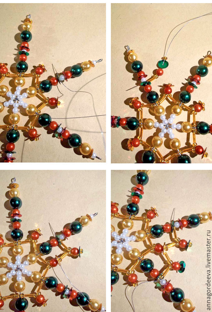 Изготовление бисерной снежинки на жестком каркасе «Новогодний микс», фото № 8