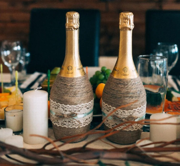 Оформление бутылки шампанского на Новый год: мастер-класс