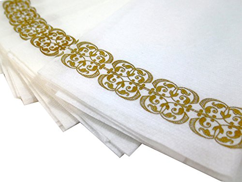 Guest Linen Decorative Hand Napkins (200 Pack, Lace) – Gold and White Fancy Bulk Cloth Like Paper Disposable Bathroom, Dinner, Wedding & Cocktail Party Towels