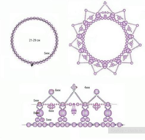 схема плетения маленькой короны из бисера