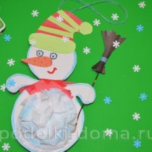 Новогодняя поделка из бумаги: елочная игрушка «Снеговик»