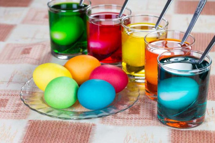 Окрашивание пасхальных яиц пищевыми красителями