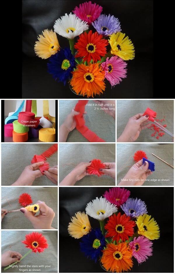 how-to-make-paper-flowers-out-of-crepe-streamers DIY Paper Flower Step by step making tutorials